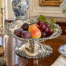 Elegant Sterling Silver Antique Tazza Pedestal Centerpiece Bowl Floral Repoussé  picture