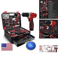 KingTool 276-Piece Tool Set Kit with 12V Cordless Power Drill Red Black picture