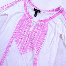 INC International Concepts Womens Pink White Embroidered Peasant Blouse Small picture