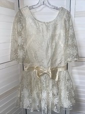 Vtg 1950s 1960s Handmade MCM Satin Lace Party Dress Sz 10-12 Off White picture