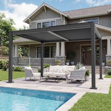 10 x 12 ft  Outdoor Louvered Pergola With Water-tight Adjustable Roof, Dark Grey picture