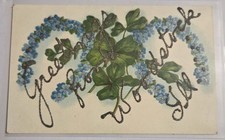 Greetings From Woodstock , IL Clovers  Antique Glitter Unused Postcard F7  picture