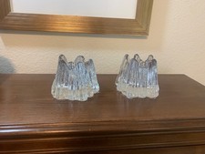 VTG MID CENTURY SET OF BRIGHT CLEAR CANDLEHOLDERS picture