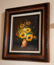 Vintage Sunflower Floral Still Life Framed Art Ornate Wood Frame Mexico picture