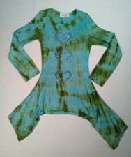Girls Long Sleeve Top - Tunic - Rhinestone Hearts picture