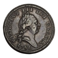 Awesome 1786 Isle Of Man Copper Penny World Coin Xf / Au Brown picture