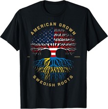 Unique USA Flag T-Shirt: American Grown with Swedish Roots Design picture