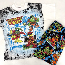 Vintage Bucky O Hare Kids Shirt & Shorts Set Outfit All Over Print Size 14 RARE picture