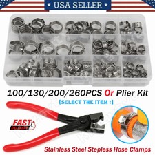 100/260Pcs Stainless Steel Single Ear Car Fuel Stepless Hose Clamps or Plier Kit picture