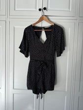 Abercrombie polka dot open back, tie waist romper w/ pockets and ruffle sleeves picture