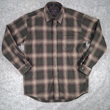 Pendleton Woolen Mills Lodge Shirt Men M Black Brown Shadow Plaid US Made Wool picture