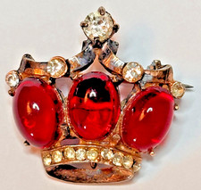 VINTAGE Sterling Ruby Rhinestone Trifari style jelly belly brooch 1