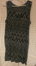 Sonoma Goods For Life Black White Chevron Ikat Boho Cinched Waist Dress XL picture