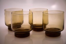 4 Vintage 8 Ounce Libbey Tawny Accent Smoke Brown Juice Glasses 3.5'' Tall picture