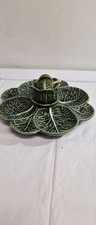 Vintage Subtil Portugal green cabbage leaf 13.5 inch Majolica P15 dip server picture