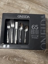 ONEIDA Mooncrest 65pc Stainless Steel Flatware Set Silver for 12 picture