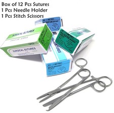 Training Sutures For Medical Dental Veterinary w/Needle Holder & Stitch Scissors picture