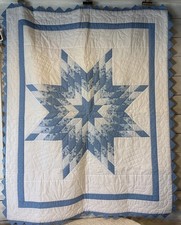 Handmade Hand Stitched Amish Lone Star Baby/Crib Quilt Blue White ~ Crisp picture