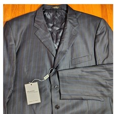Manzini Uomo Men Navy Pinstripe Wool Suit Jacket Italy Made Super 120s Wool picture