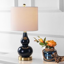 JONATHAN Y Anya Glass Double-Gourd Transitional Glam 20.5-in Navy Table Lamp picture