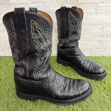 Vintage Black Ostrich Full Quill Lucchese 2000 Roper Cowboy Boots Men’s Size 10D picture