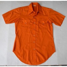 Vintage 70s Pearl Snap Western Shirt SS Mens M Orange Perm Press Long Tails picture