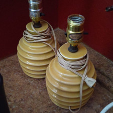Vintage 1960s Ribbed Glass Table Lamps Pair Set of 2 Mid Century Style picture