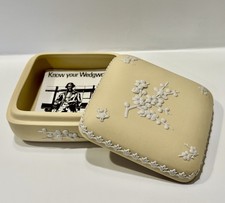 Vtg Wedgwood Primrose Yellow Jasperware Square Trinket Box Prunus W/Care Booklet picture
