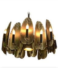 Stunning Mid-Century Modern Brutalist Torch-Cut Brass Chandelier by Tom Greene picture