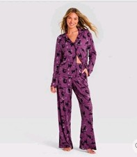 Hyde and EEK Boutique Women's Halloween Jersey Notch Collar PJ Set Purple M picture