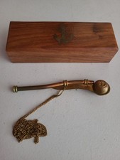 Brass & Copper Boatswain Whistle w/ Wooden Box, Nautical Navy Bosun Call Pipe picture