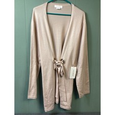 COCOBLEU New York Women's Beige Long Sleeve Open Front Tie Cardigan Sweater 2X picture