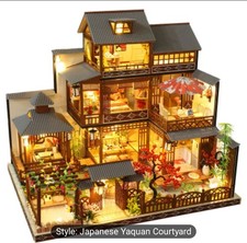 Japanese Style DIY Miniature Dollhouse Kit w/ LED Light Wooden House picture