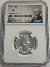1961 NGC PF69 90% Silver Proof Washington Quarter Portrait Lb picture