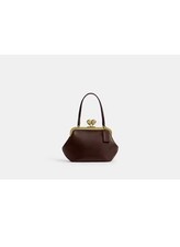 Pre-Excellent Coach Kisslock Frame Bag 16 Leather in Brass Black Strap Tote Bag picture