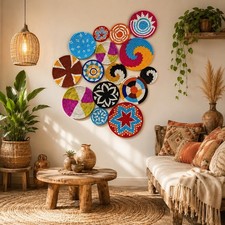 Handwoven Sabai Grass Baskets Bohemian Hippie Wall Décor Art Lot 20Pc Multicolor picture