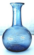 ANCIENT (ISLAMIC?) GLASS EWER WITH BIRDS AND PLANTS: picture