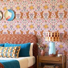 Waterproof Cute Pink Cartoon Tiger Living Room Decor Vinyl Wallpaper 17.3