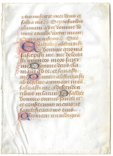 15th Century Latin Psalm Illuminated Leaf Book Of Hours Vellum Gold Psalter picture