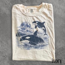 Old School Orca Moonlit Graphic Comfort Tee Whale Ocean Marine Life picture