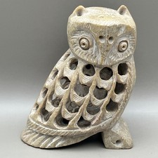 Vtg Hand Carved Soapstone Owl Figurine Jali Lattice Mother Baby India Boho Decor picture