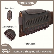 TOURBON Leather Rifle Buttstock Cover Cheek Rest 14 Rounds .22LR Mag Ammo Loops picture