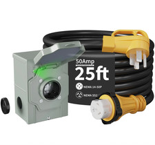 50 Amp 25FT Generator Power Cord and Power Inlet Box 14-50P Male to SS2-50R STW picture