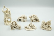 Lot of 6 Vintage Shunga Netsuke Erotic Japanese Figurines Carved Art Couple picture