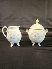 R. Delinieres & Cie Limoges Antique Footed Creamer & Sugar Bowl Hand Painted picture