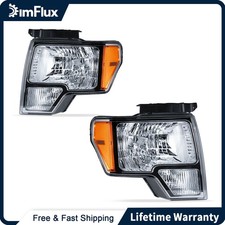 DimFlux Headlights for 2009-2014 Ford F150 F-150 Amber Reflector Chrome Housing picture