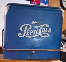 Pepsi Vintage Pepsi-Cola Blue/White Metal Cooler Ice Chest Soda Advertising picture