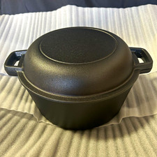 2-in-1 Black Round cast Iron Dutch Oven w/ Lid, Double Handles, 6qt picture