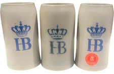 HB Hofbrauhaus German 1 Liter Stoneware Stein Mugs Tankard Crown Logo - LOT of 3 picture