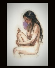 Original  Female Figure Portrait Classical  Painting 5.5x8.5 Book page picture
